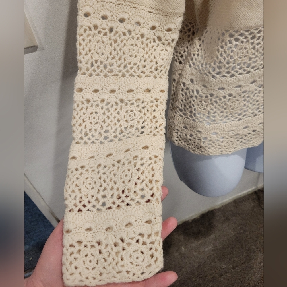 Obermeyer Womens Size M Cream Mix Knit Boho Sweater Top Wool - Picture 3 of 6